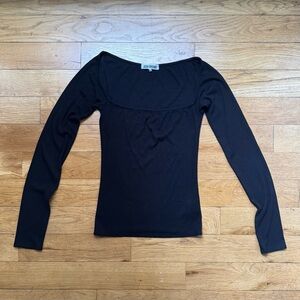black ribbed Joah Brown square neck long sleeve top (size: S/M)